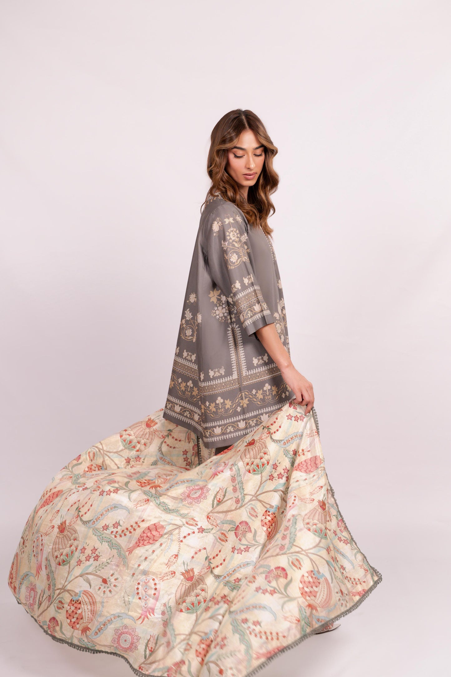 Sufi Grey Coord Set with scarf (QC6090)