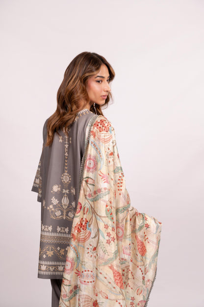 Sufi Grey Coord Set with scarf (QC6090)