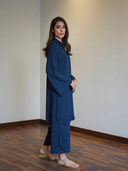 Hariyat statement blue co-ord set with overlapping style pants (QC7035)