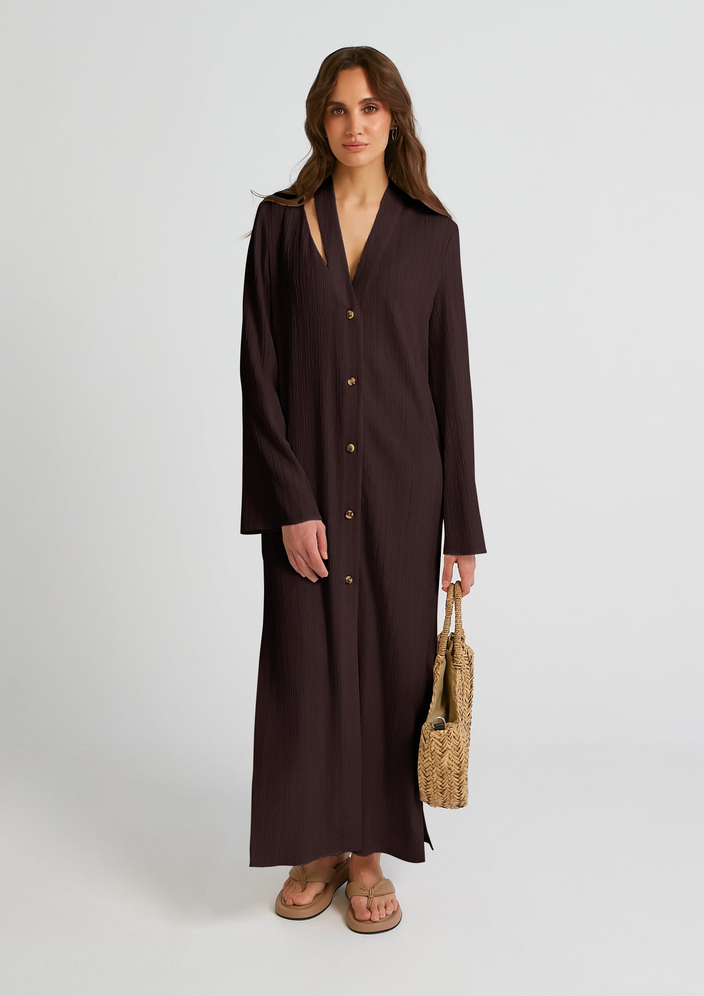 Oyster crush statement brown dress (QC5877)