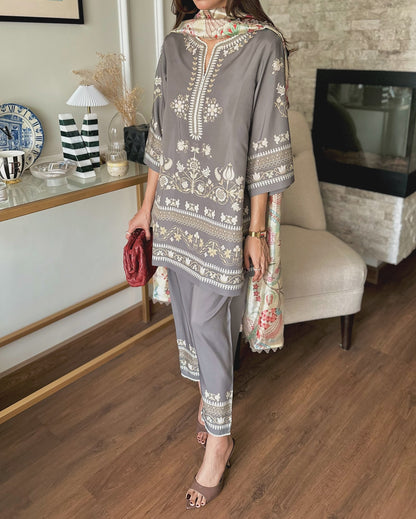 Sufi Grey Coord Set with scarf (QC6090)