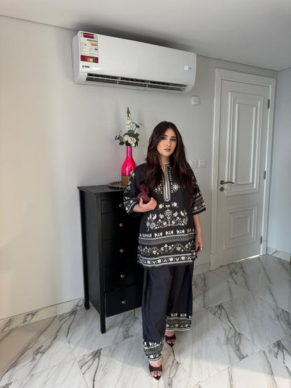 Sufi Black Coord Set with scarf (QC6090)