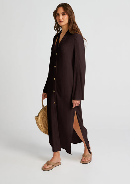 Oyster crush statement brown dress (QC5877)