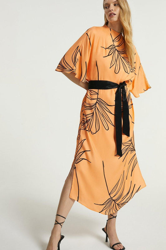 Orange pop statement dress with belt (QC5856)