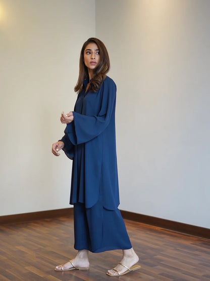 Hariyat statement blue co-ord set with overlapping style pants (QC7035)