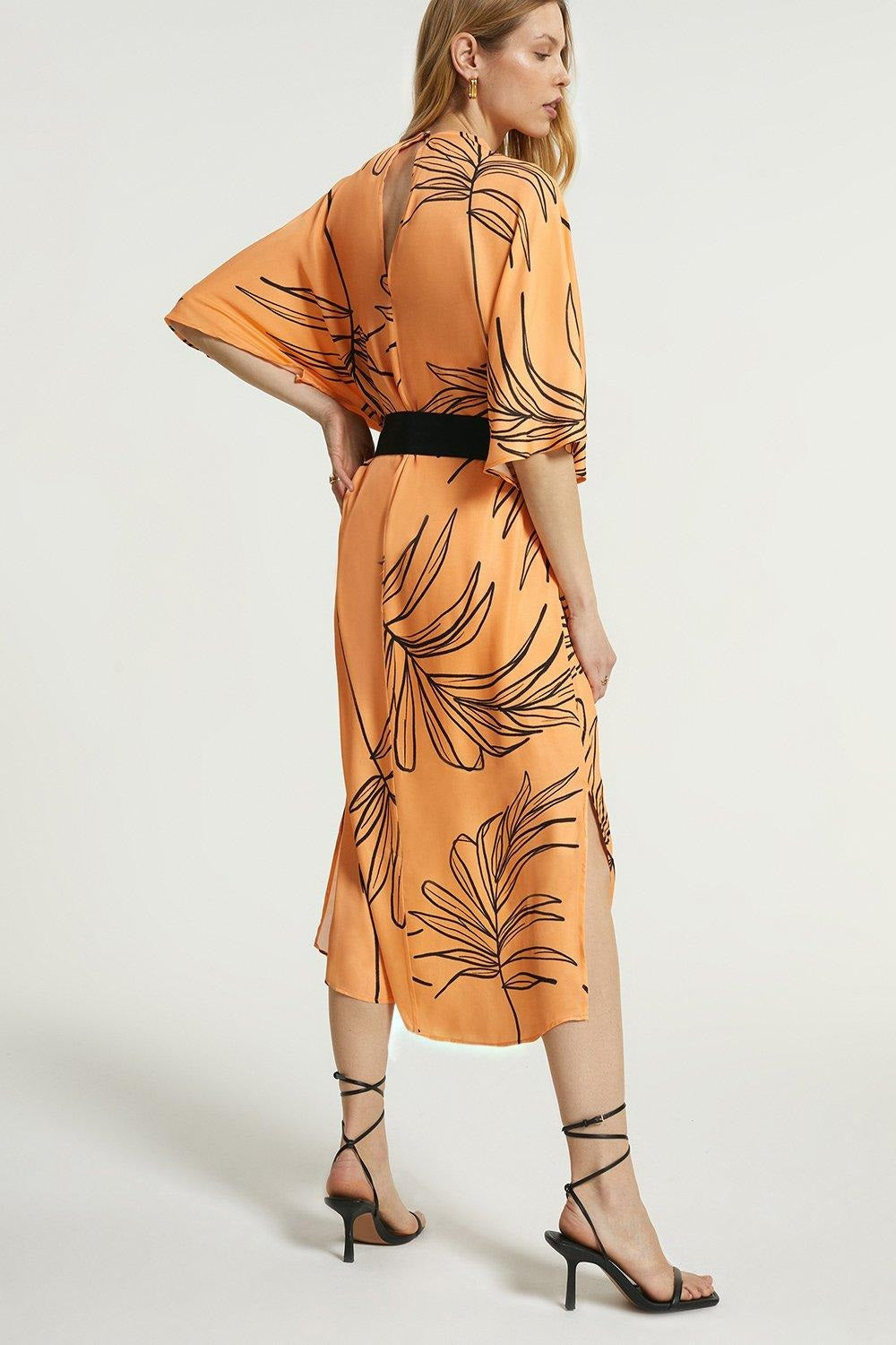 Orange pop statement dress with belt (QC5856)