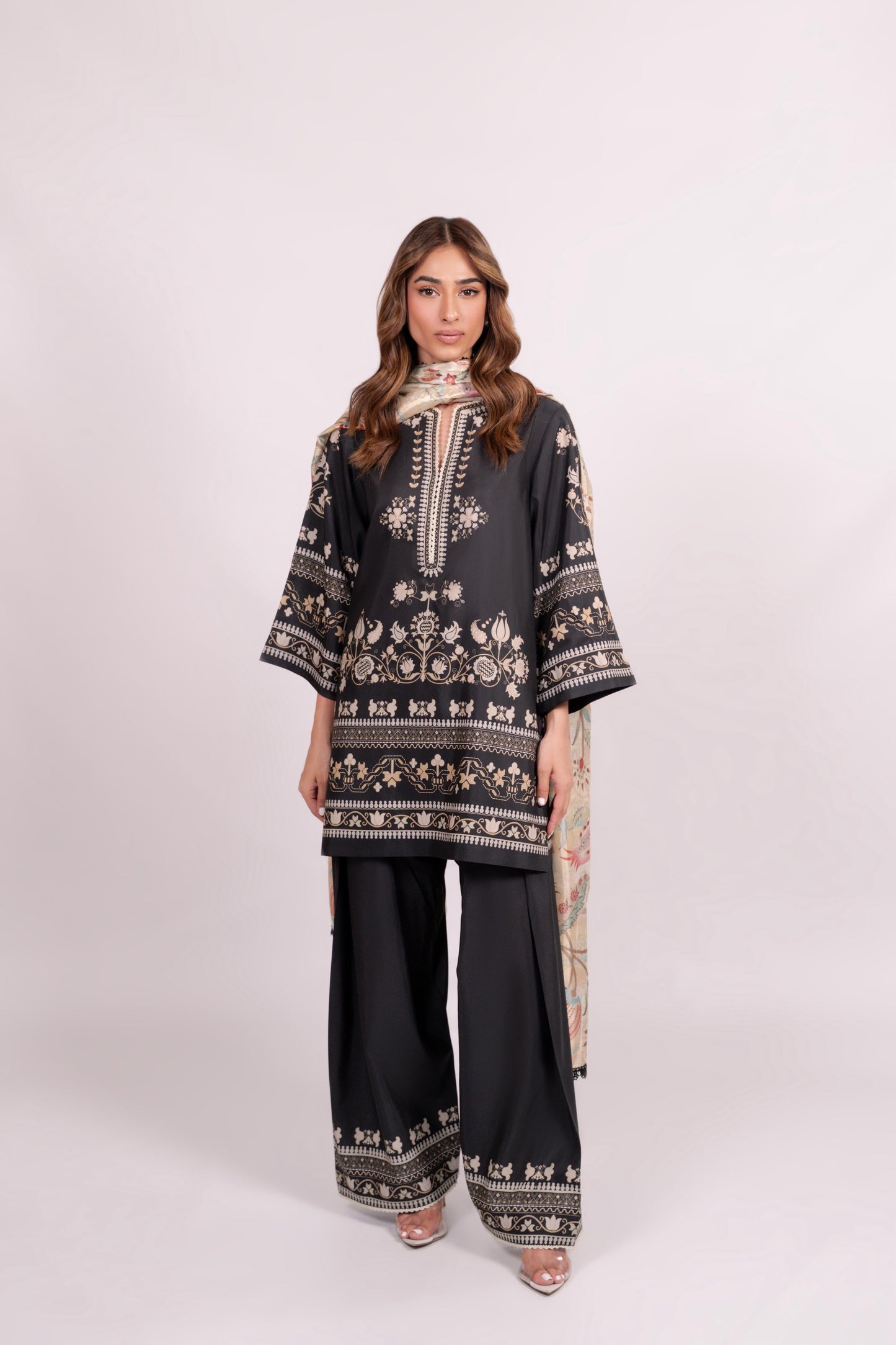 Sufi Black Coord Set with scarf (QC6090)