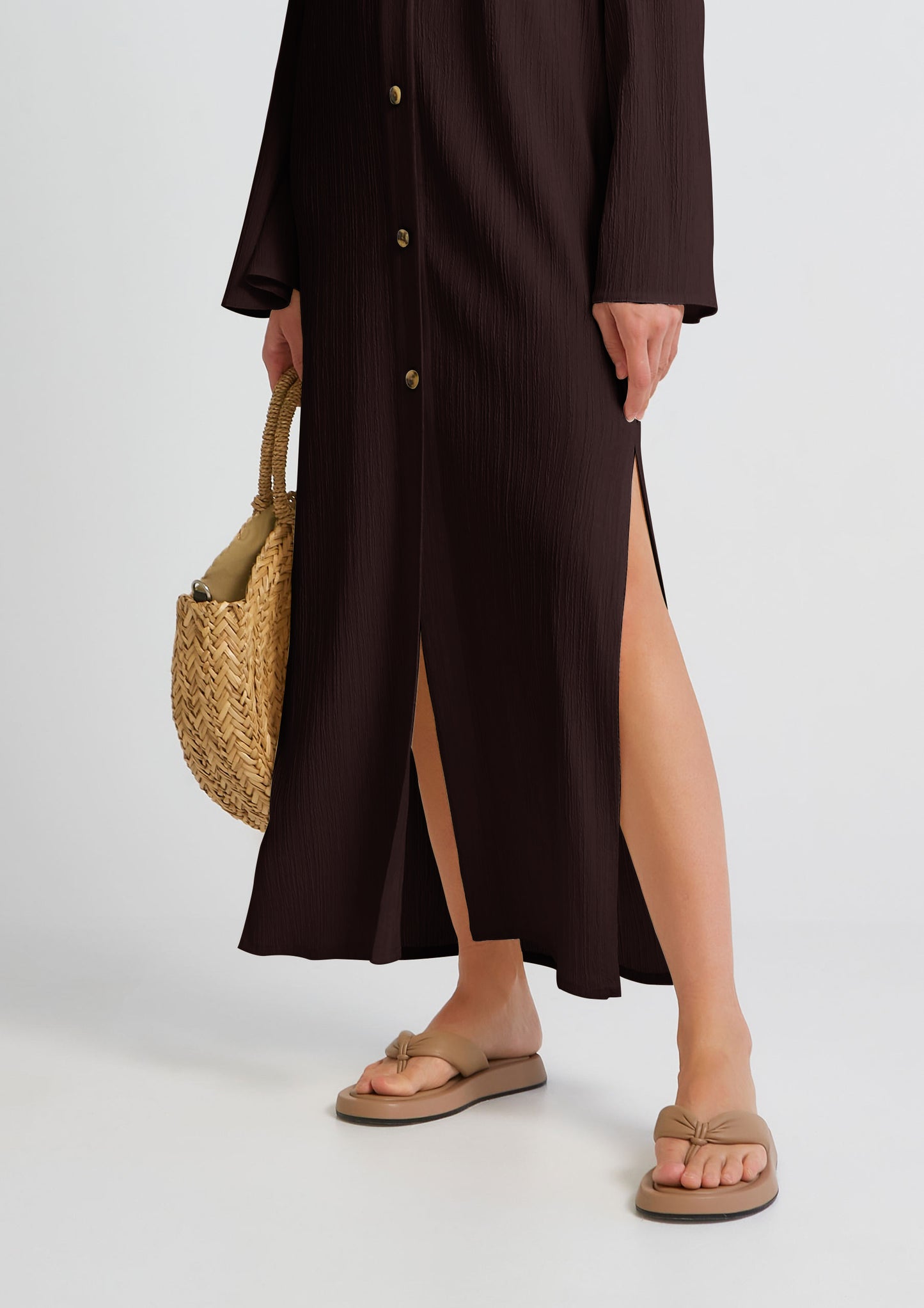 Oyster crush statement brown dress (QC5877)