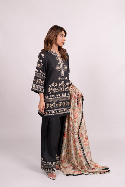 Sufi Black Coord Set with scarf (QC6090)