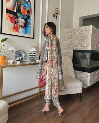 Sufi Grey Coord Set with scarf (QC6090)