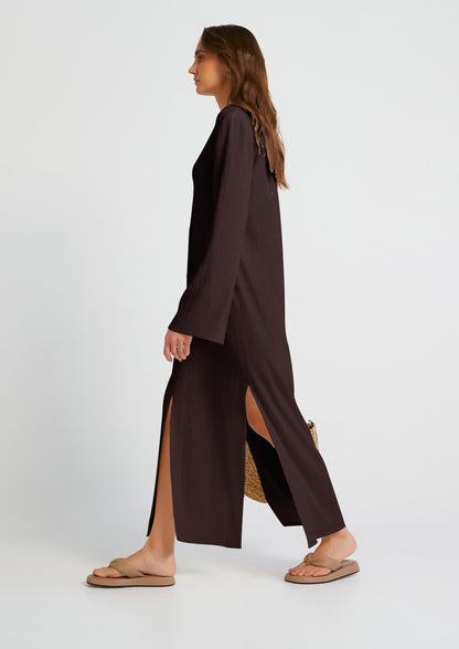 Oyster crush statement brown dress (QC5877)