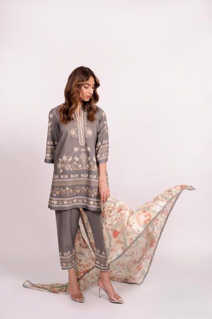 Sufi Grey Coord Set with scarf (QC6090)