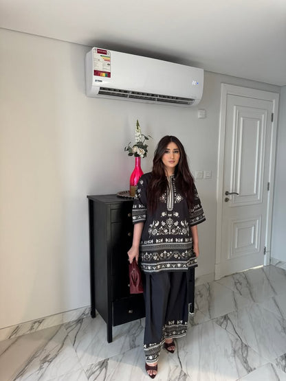 Sufi Black Coord Set with scarf (QC6090)