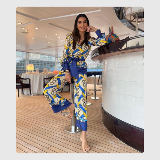 elisabetta gregoraci's blue co-ord set with satin belt (QC5897)