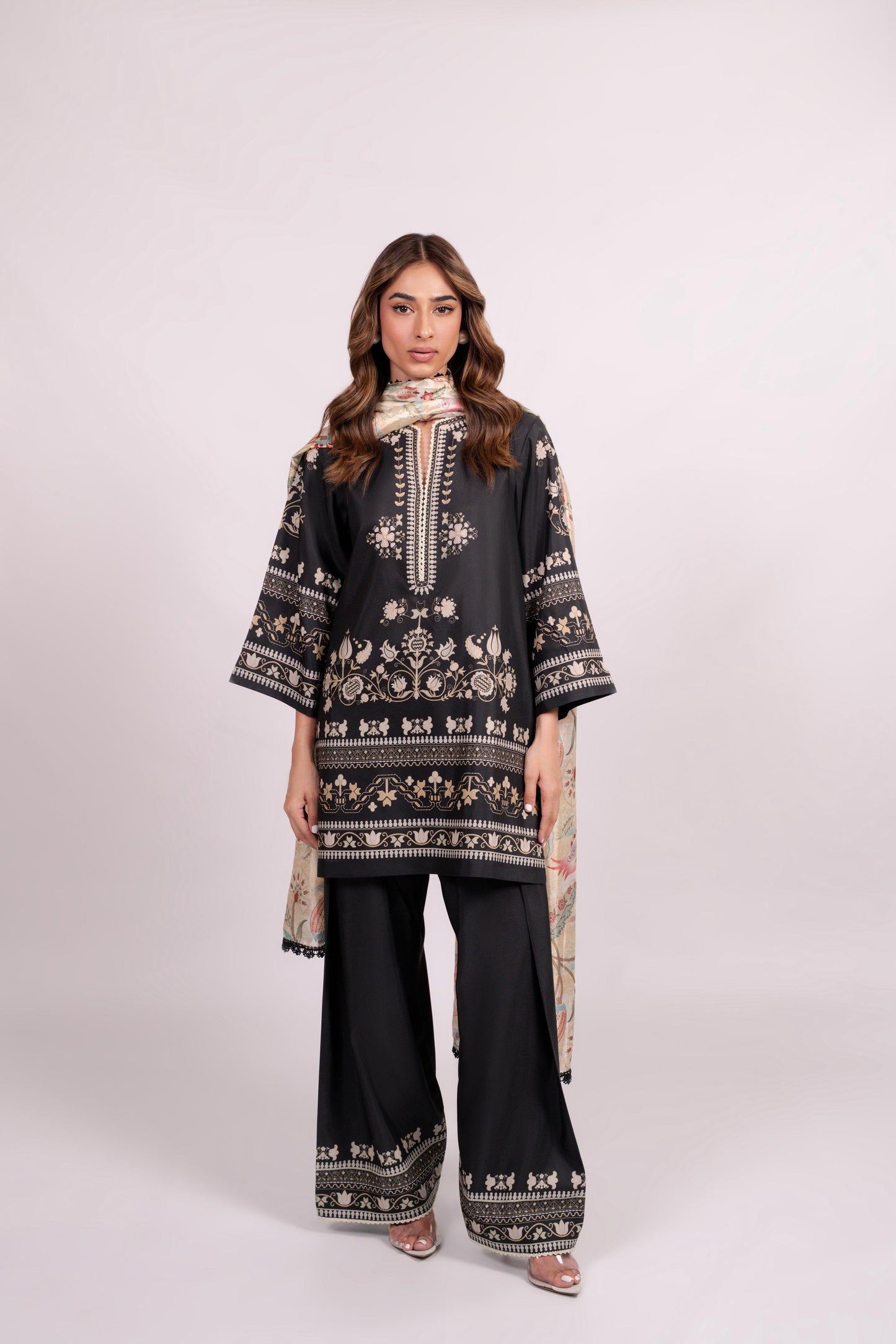 Sufi Black Coord Set with scarf (QC6090)