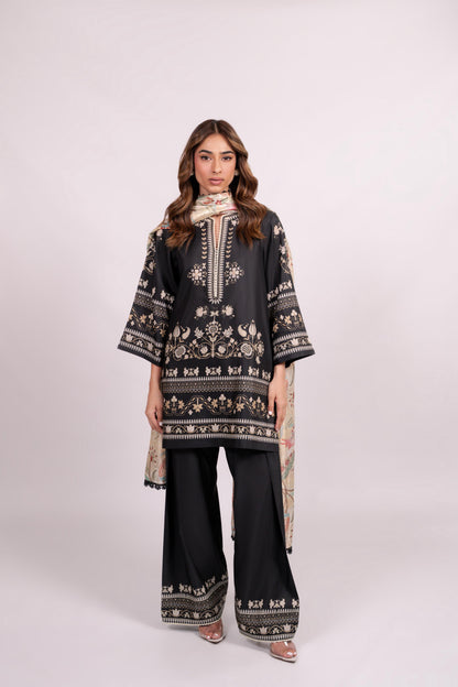 Sufi Black Coord Set with scarf (QC6090)