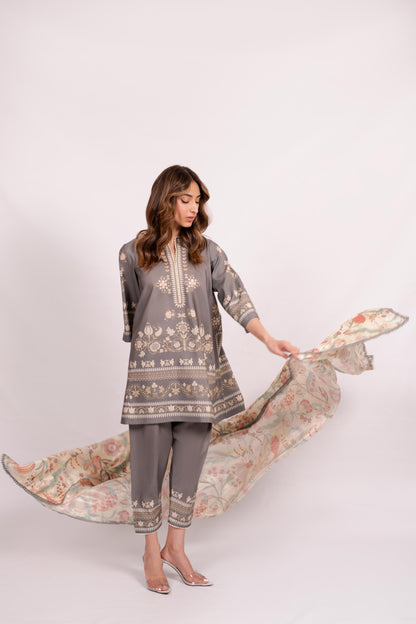 Sufi Grey Coord Set with scarf (QC6090)