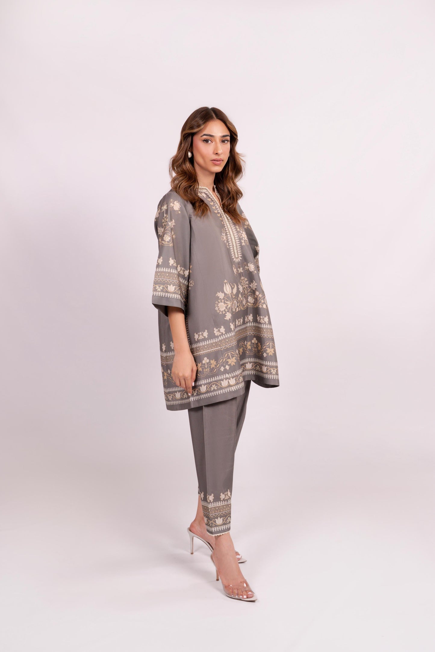 Sufi Grey Coord Set with scarf (QC6090)