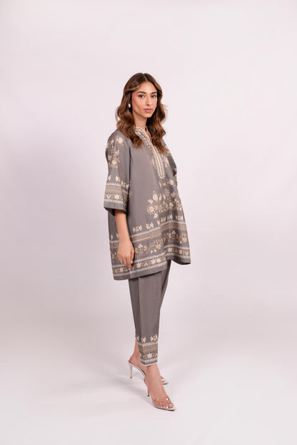 Sufi Grey Coord Set with scarf (QC6090)