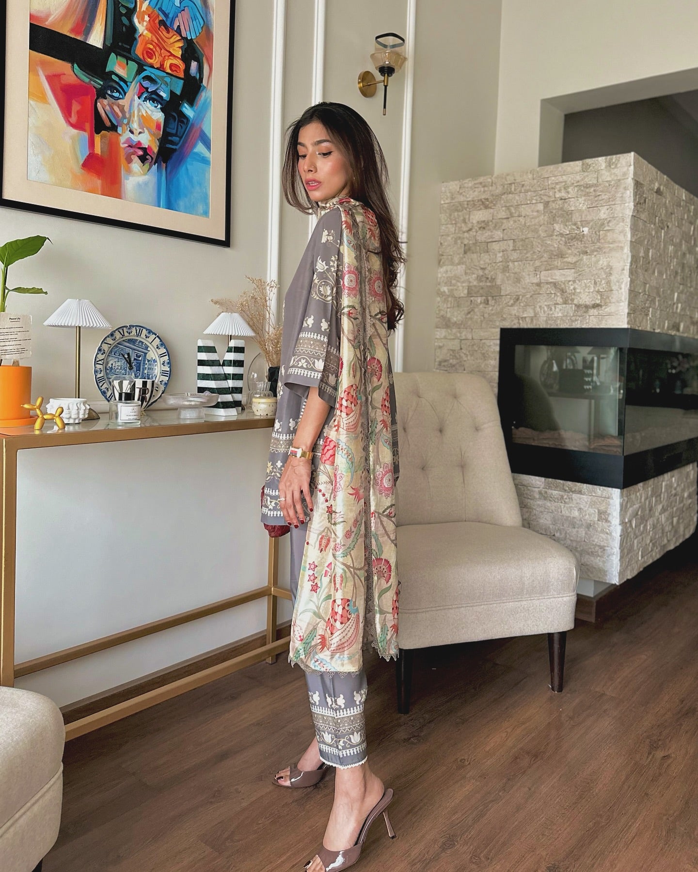 Sufi Grey Coord Set with scarf (QC6090)