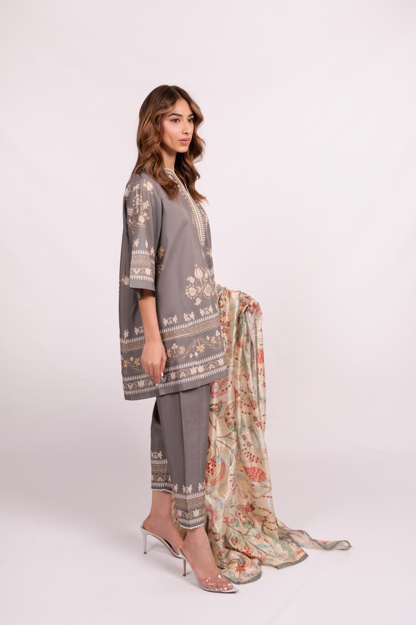 Sufi Grey Coord Set with scarf (QC6090)