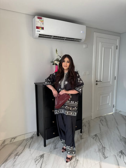 Sufi Black Coord Set with scarf (QC6090)