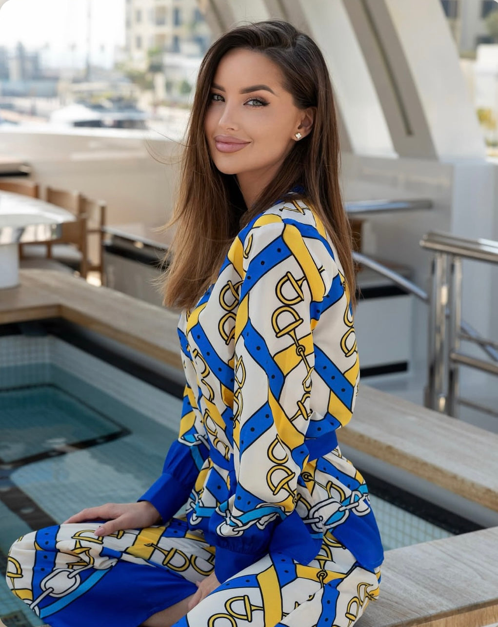 elisabetta gregoraci's blue co-ord set with satin belt (QC5897)